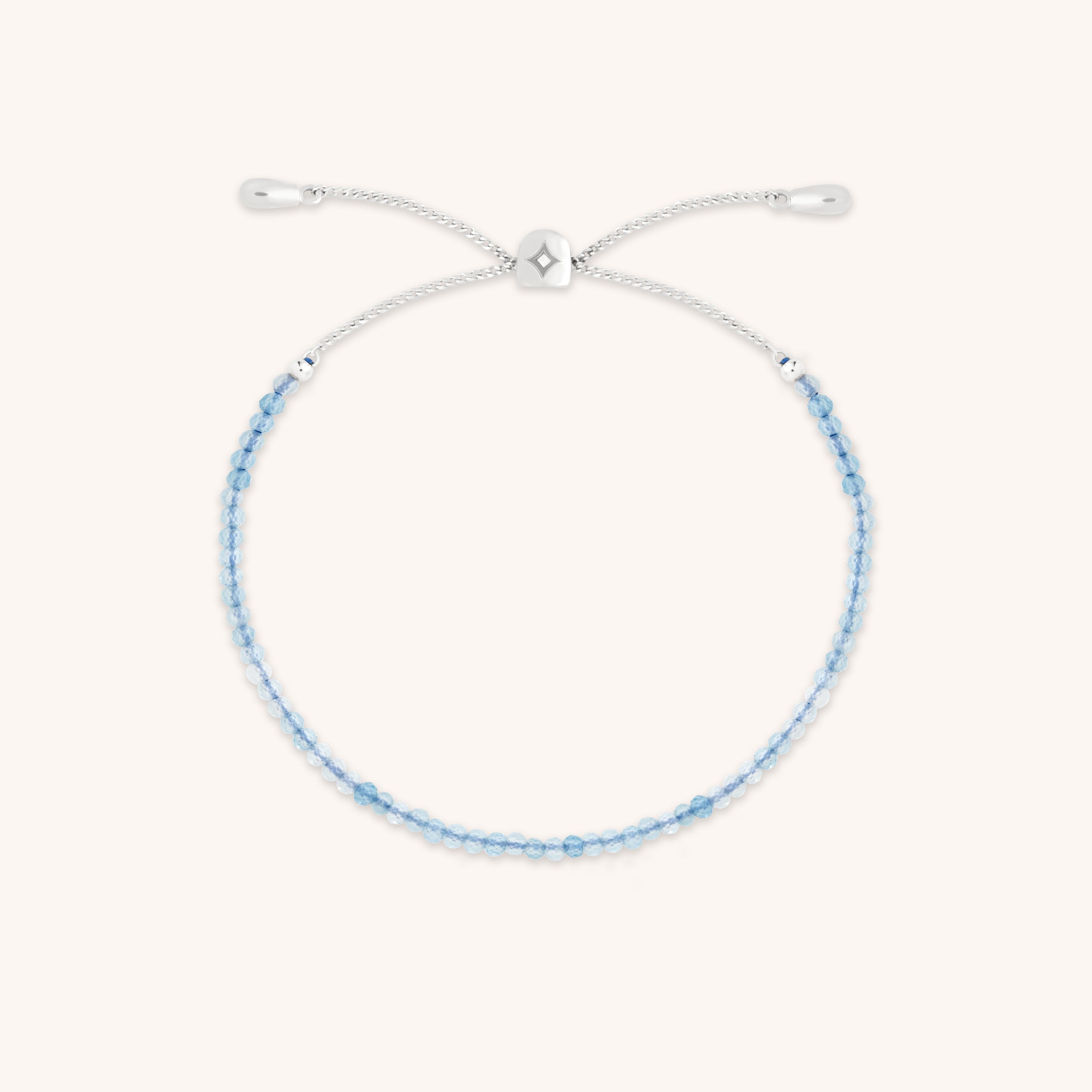 Aquamarine March Beaded Bracelet in Solid White Gold