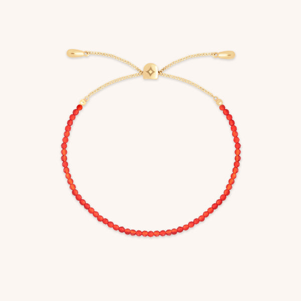 Carnelian July Beaded Bracelet in Solid Gold