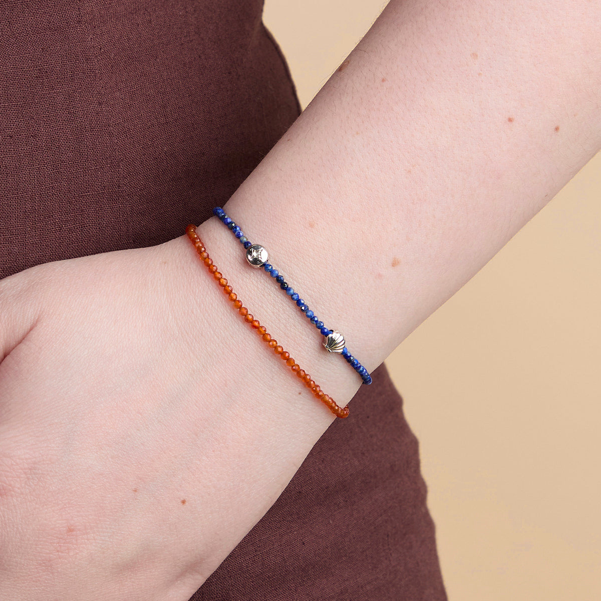 Carnelian July Beaded Bracelet in Solid White Gold