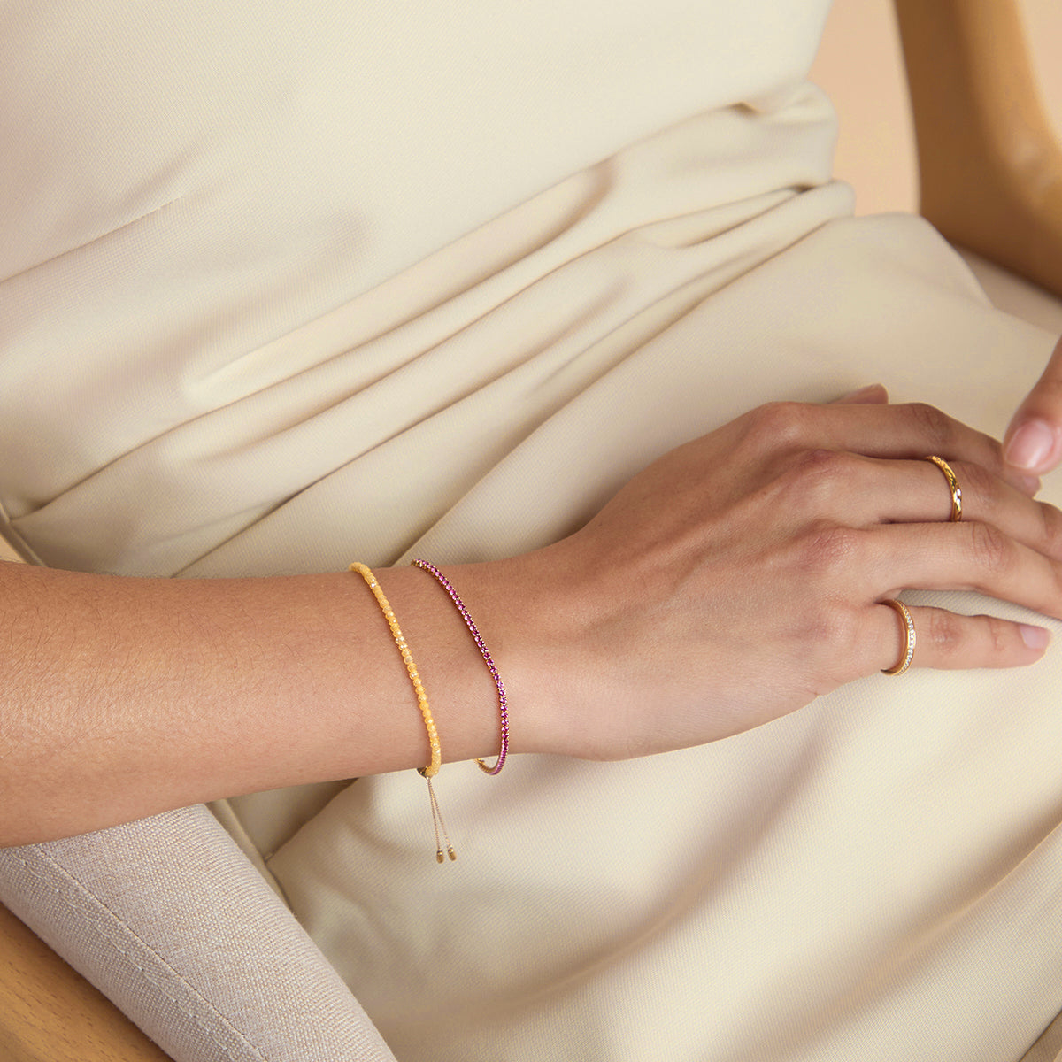 Citrine November Beaded Bracelet in Solid Gold