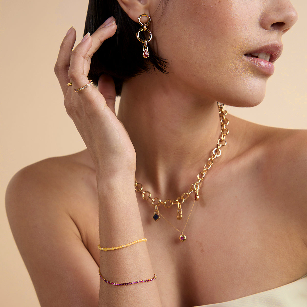 Citrine November Beaded Bracelet in Solid Gold