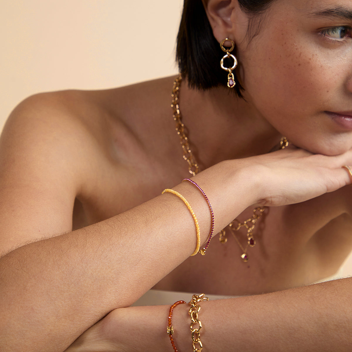 Citrine November Beaded Bracelet in Solid Gold