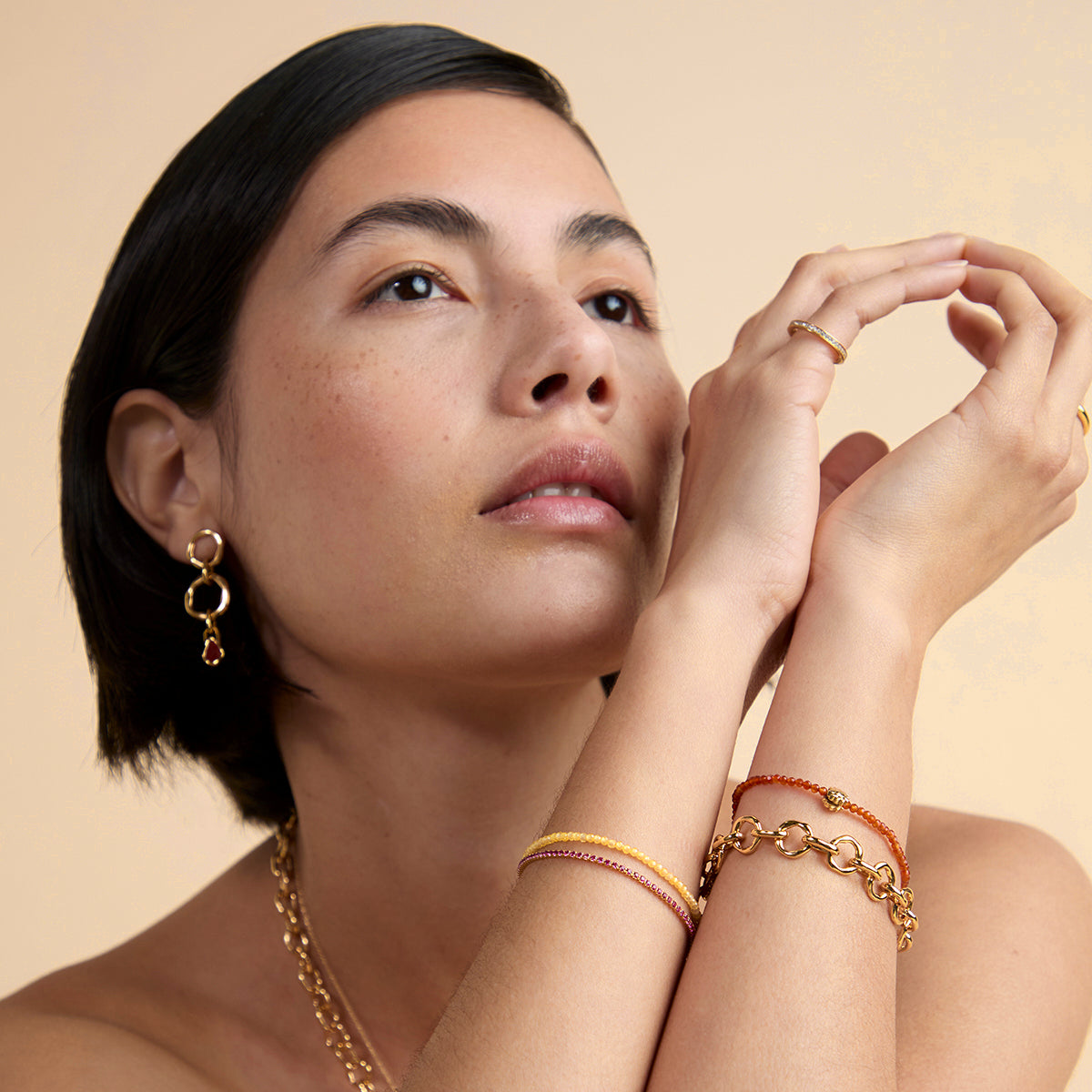 Citrine November Beaded Bracelet in Solid Gold