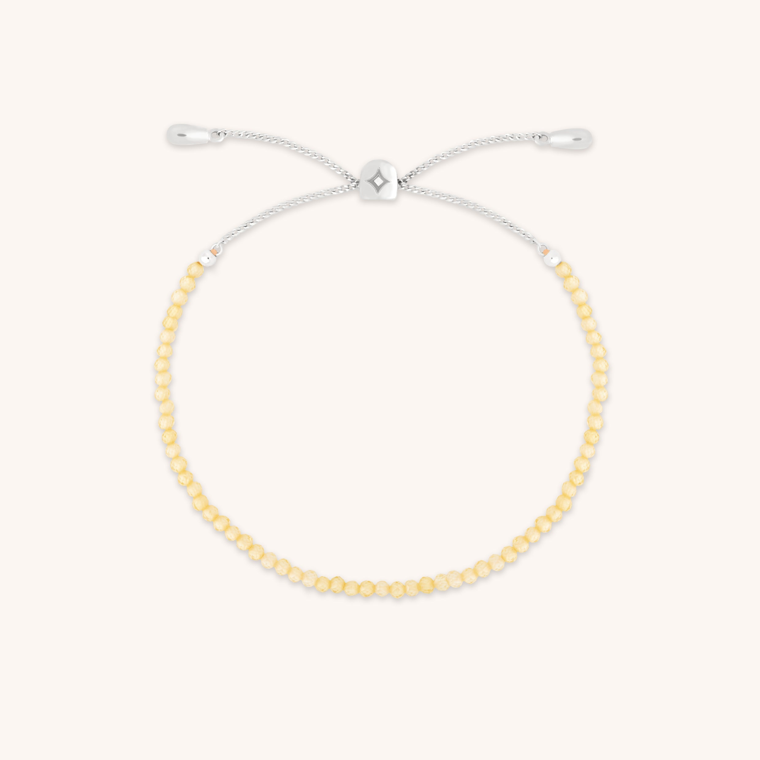 Citrine November Beaded Bracelet in Solid White Gold