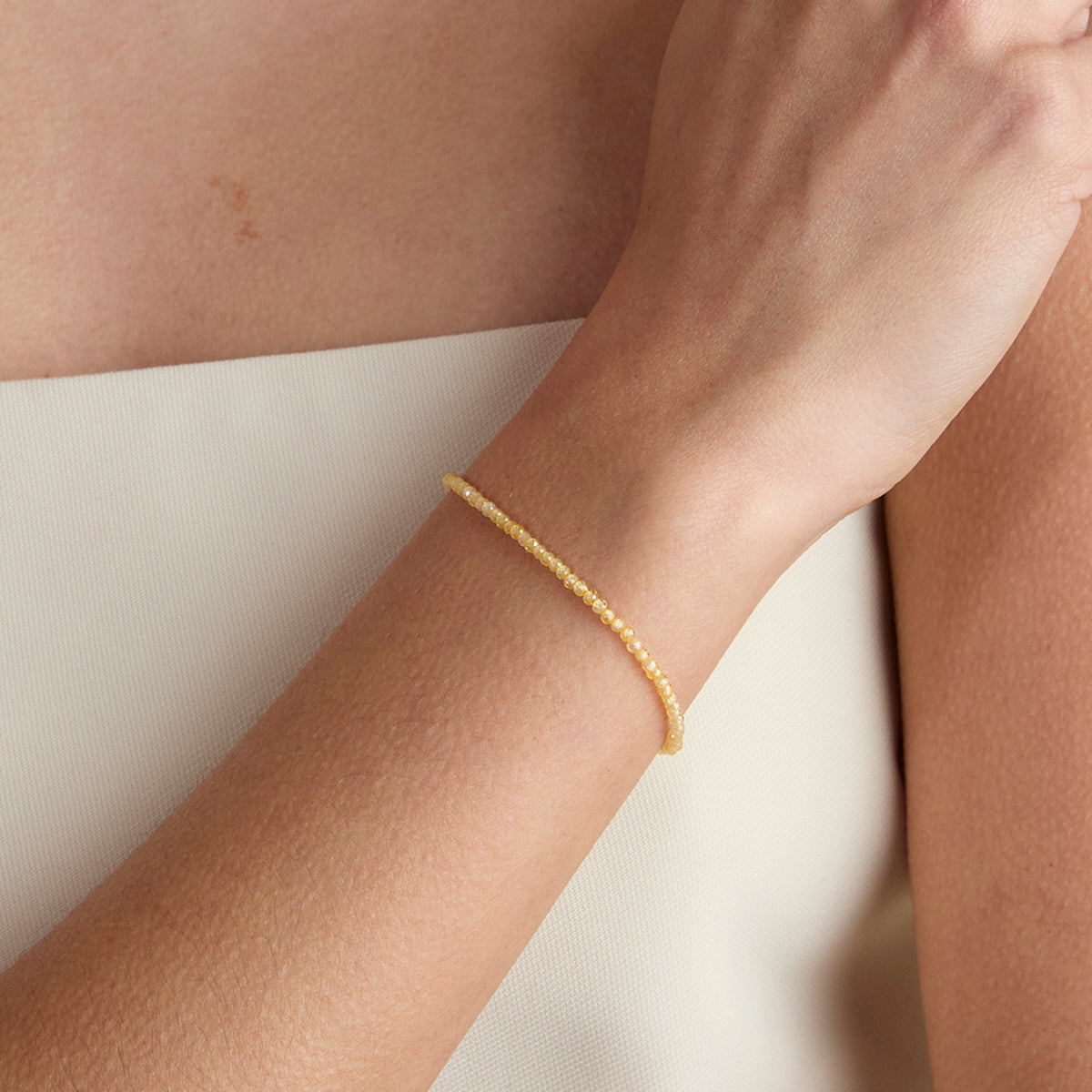 Citrine November Beaded Bracelet in Solid White Gold