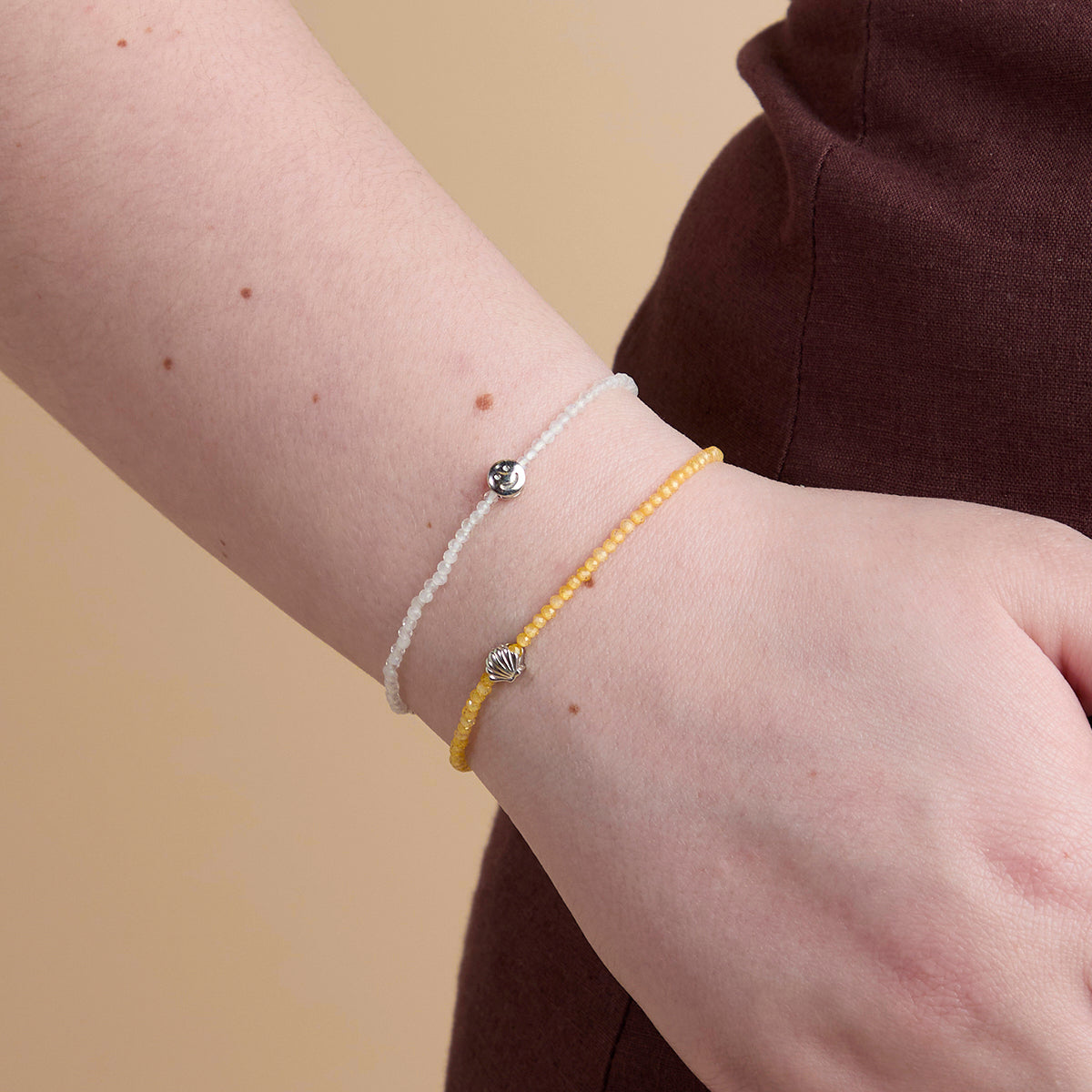 Citrine November Beaded Bracelet in Solid White Gold