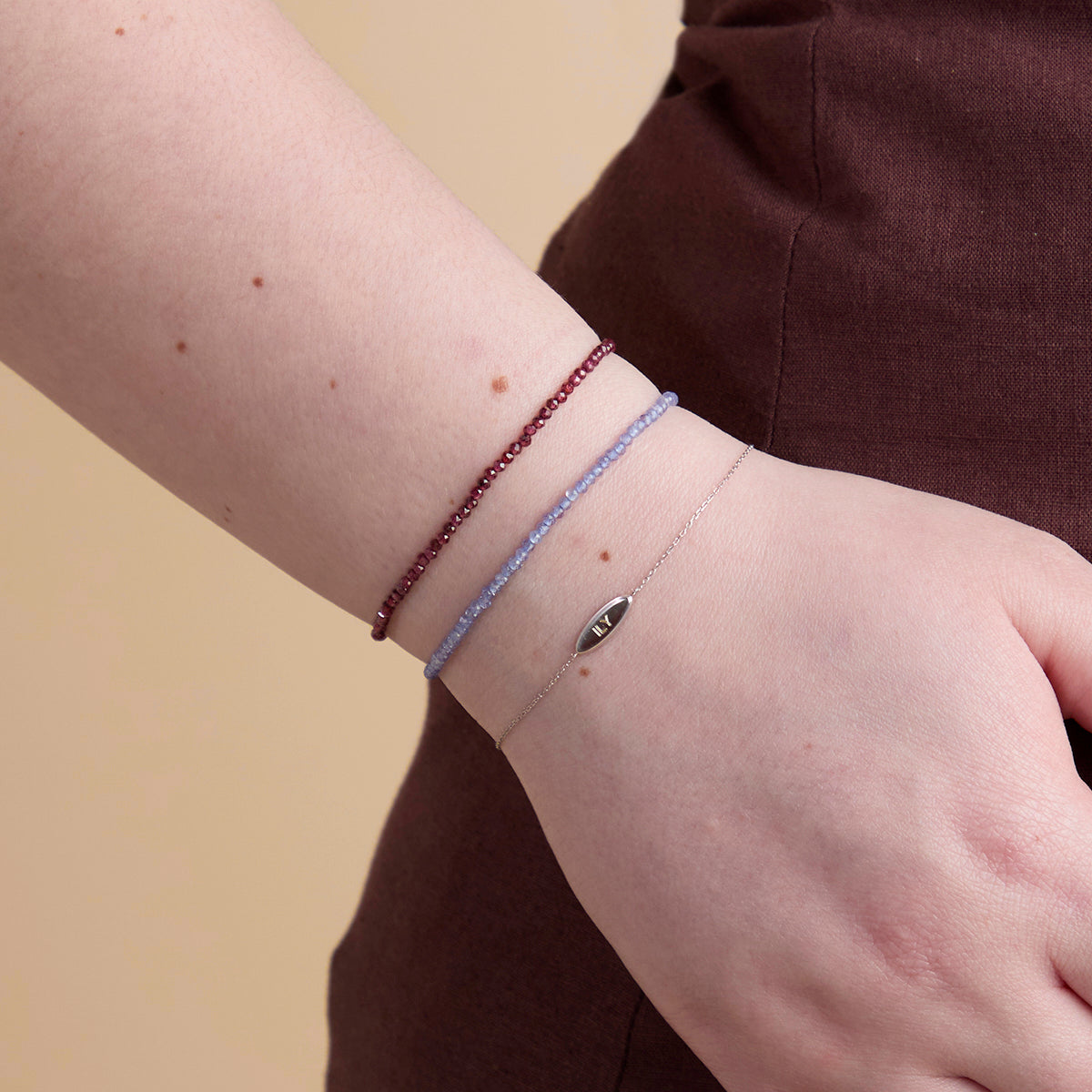 Garnet January Beaded Bracelet in Solid White Gold