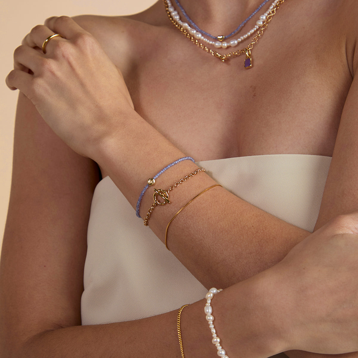 Tanzanite December Beaded Bracelet in Solid Gold