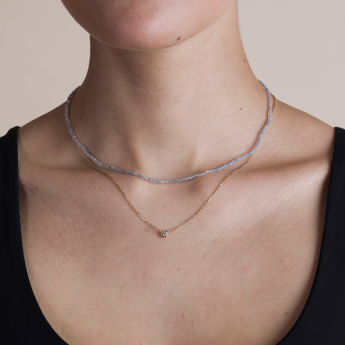 Aquamarine March Beaded Necklace in Solid Gold