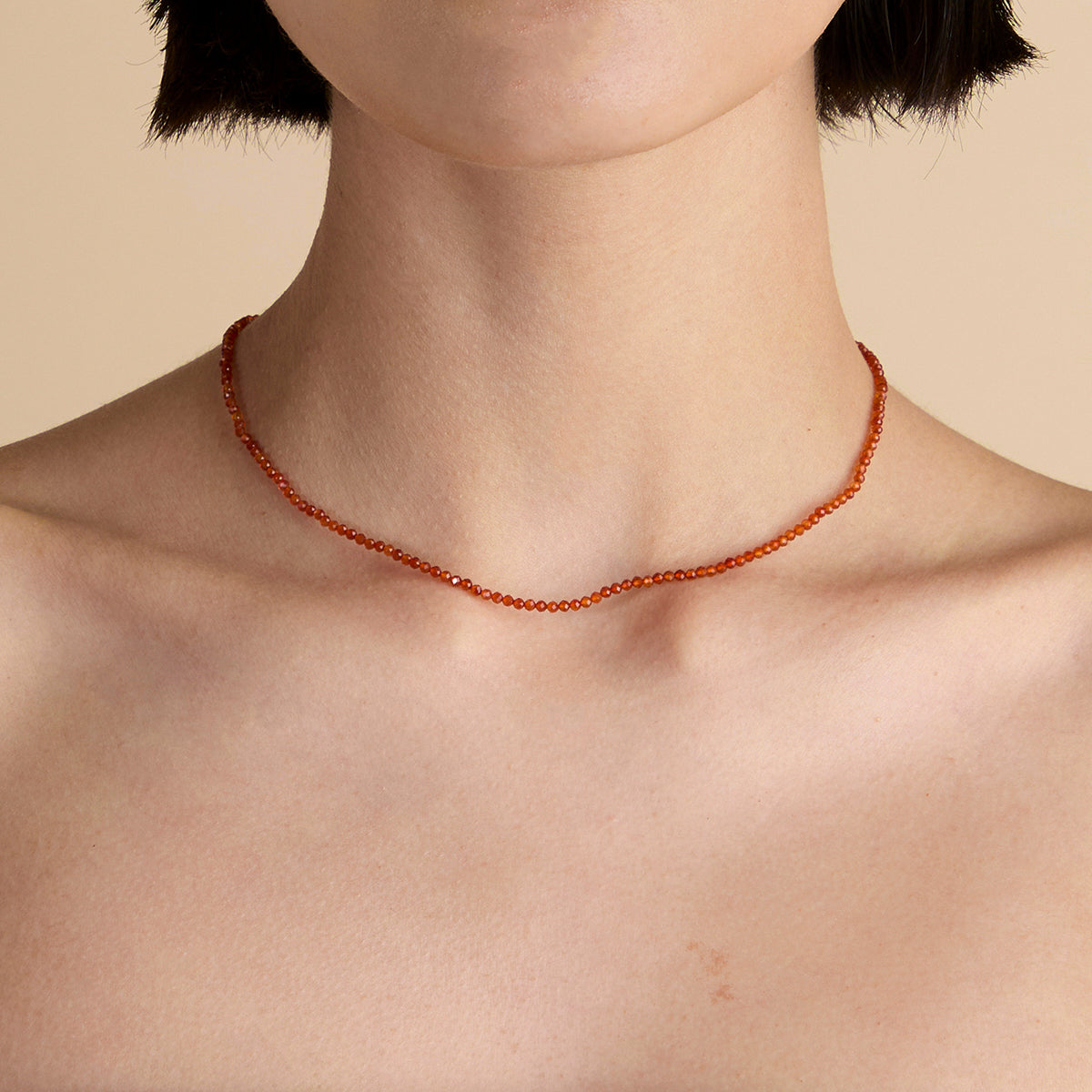 Carnelian July Beaded Necklace in Solid Gold