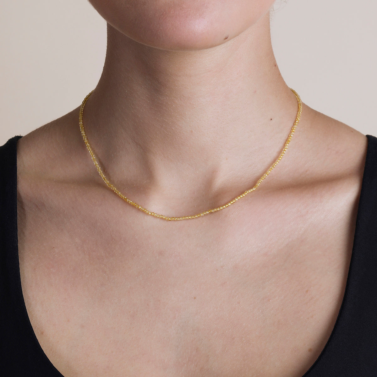 Citrine November Beaded Necklace in Solid Gold