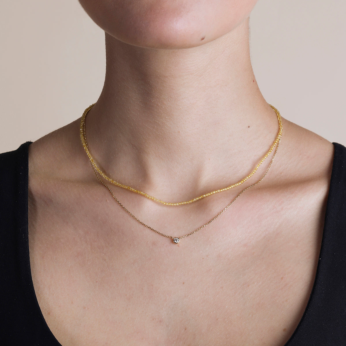 Citrine November Beaded Necklace in Solid Gold