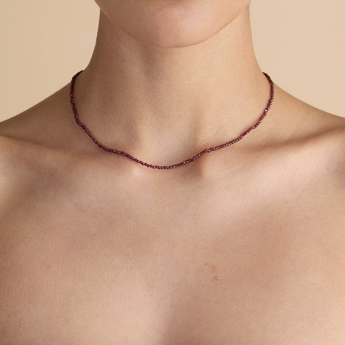 Garnet January Beaded Necklace in Solid Gold