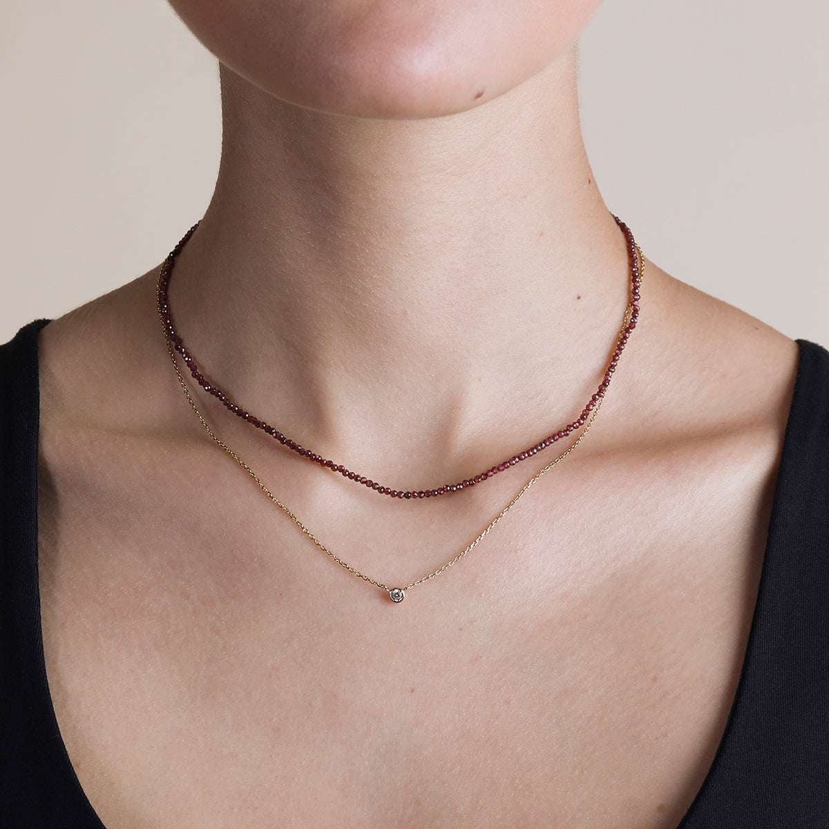 Garnet January Beaded Necklace in Solid Gold