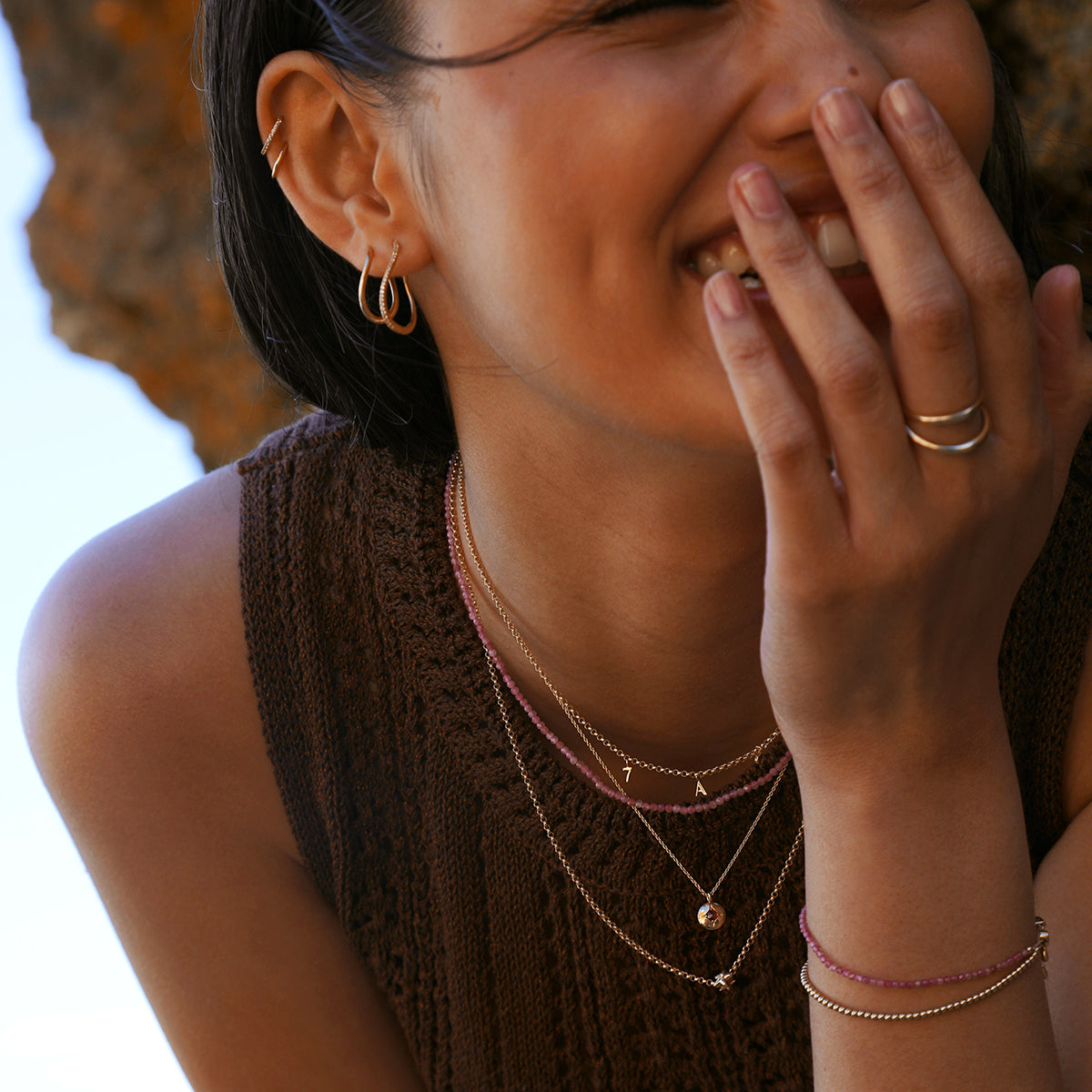Tourmaline October Beaded Necklace in Solid Gold