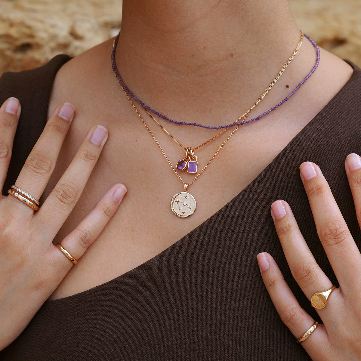 Amethyst February Clip Charm in Gold