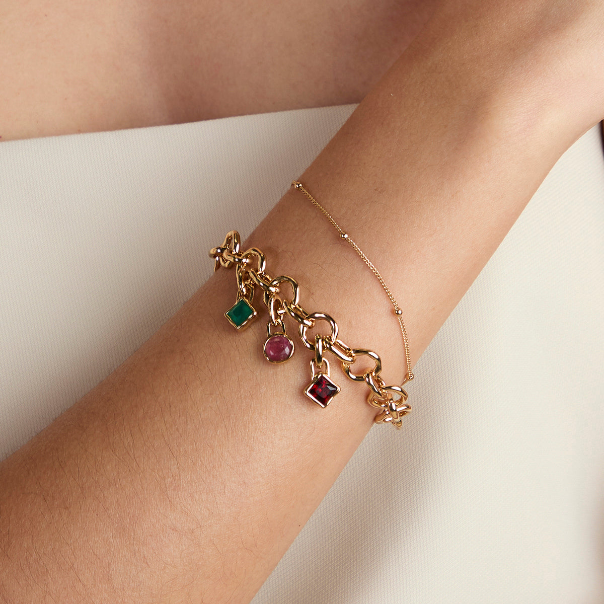 Green Agate May Clip Charm in Gold-Astrid & Miyu