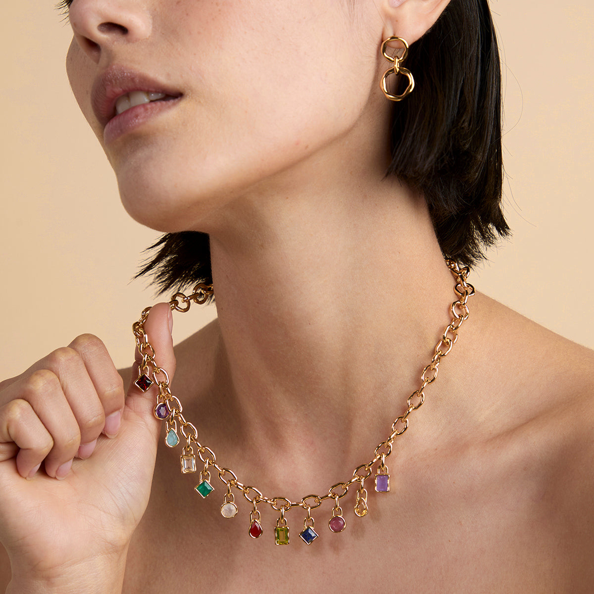 Green Agate May Clip Charm in Gold-Astrid & Miyu