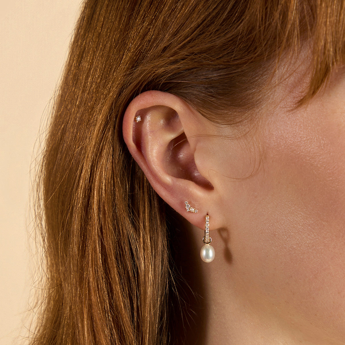 Lab Diamond & Pearl Charm Huggies-Astrid & Miyu