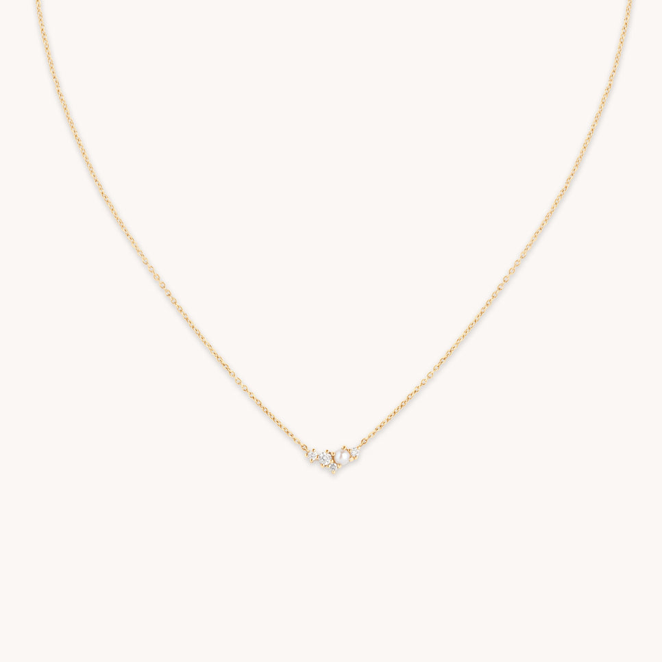Lab Diamond & Pearl Cluster Necklace-Astrid & Miyu