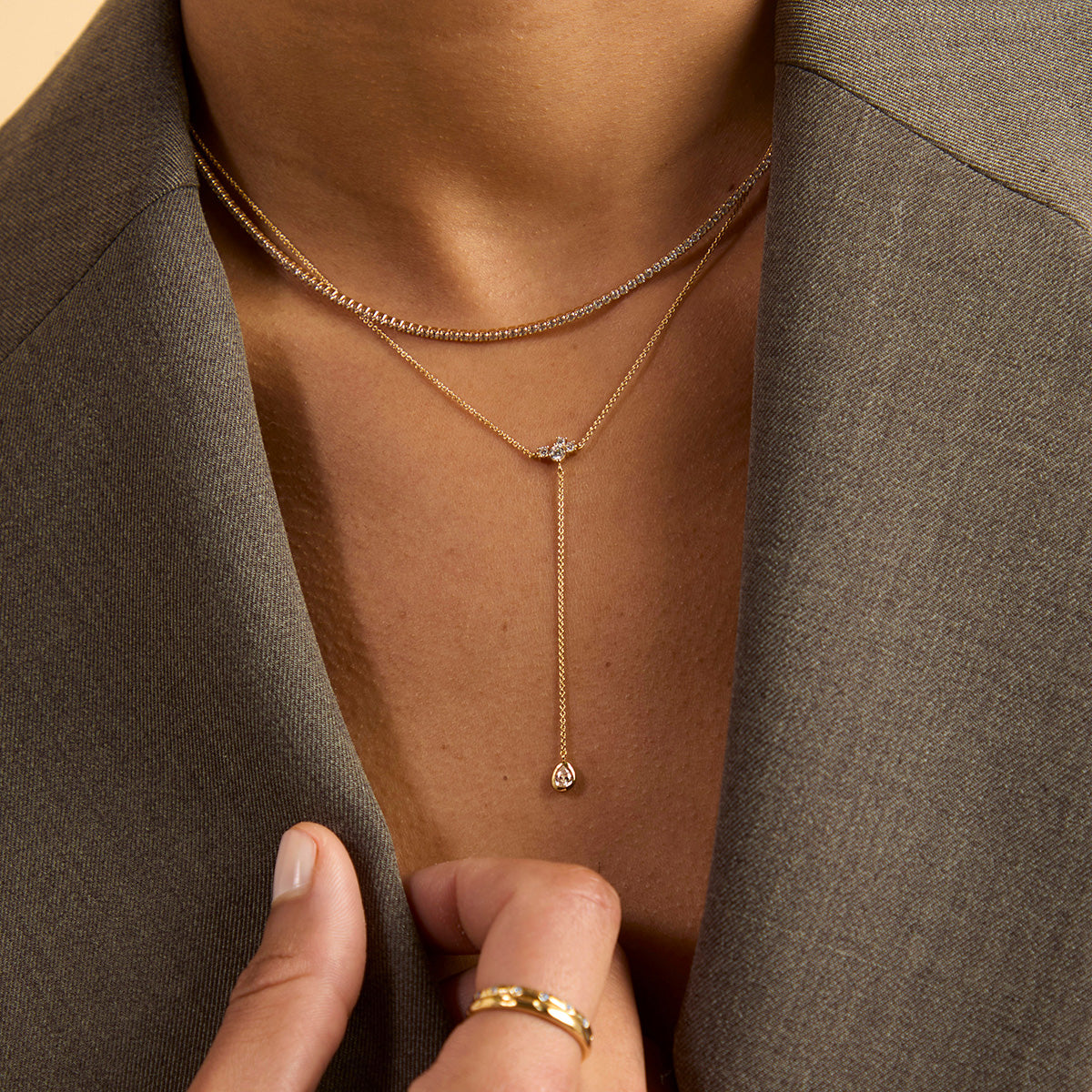 Pear Bezel Cluster Lariat-Astrid & Miyu