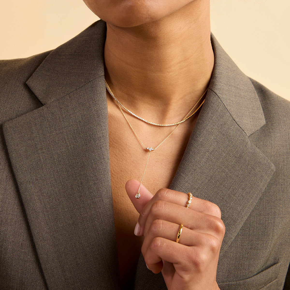 Pear Bezel Cluster Lariat-Astrid & Miyu