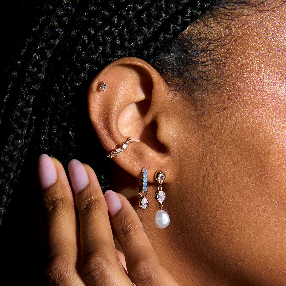 Pear Bezel & Pearl Drop Studs-Astrid & Miyu