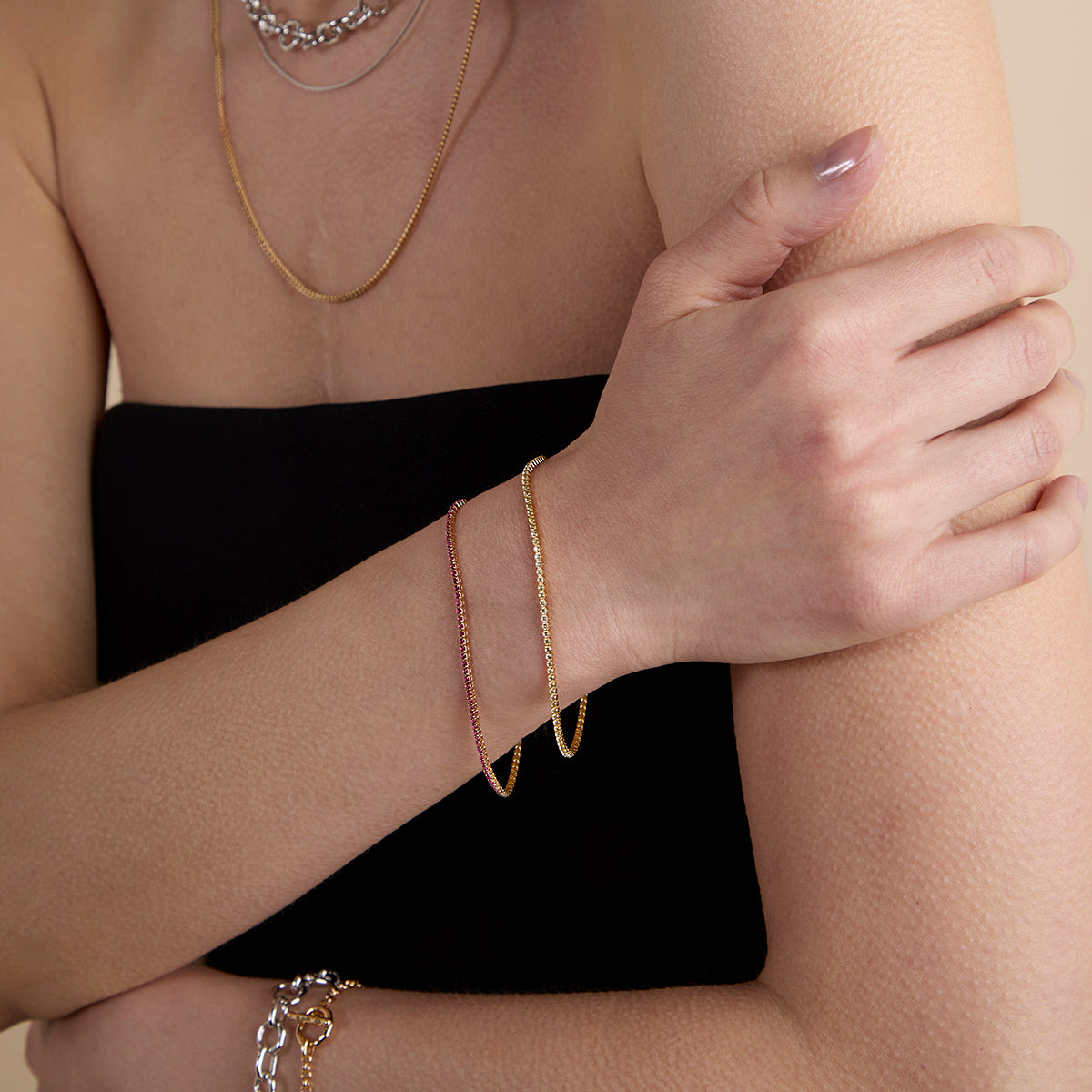 Green Tennis Chain Bracelet in Gold