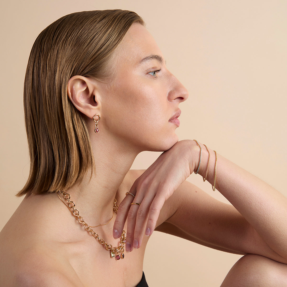 Green Tennis Chain Bracelet in Gold