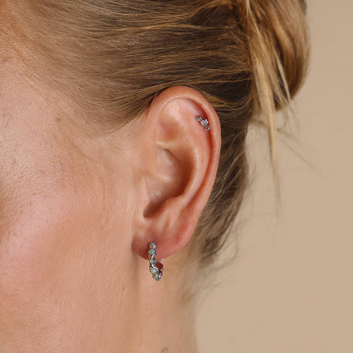 Molten Opal Cluster Piercing Stud in Solid White Gold