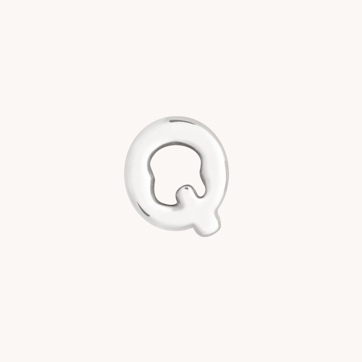 Q Initial Click Charm in Solid White Gold