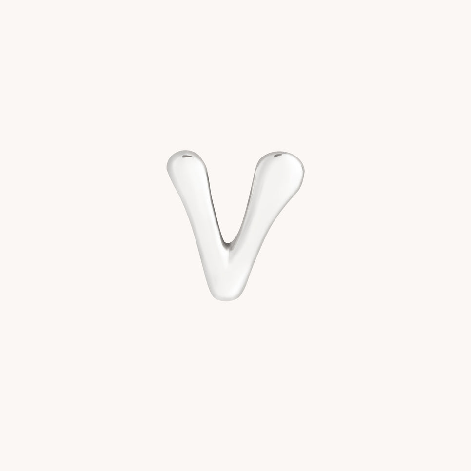 V Initial Click Charm in Solid White Gold-Astrid & Miyu