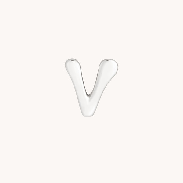 V Initial Click Charm in Solid White Gold-Astrid & Miyu