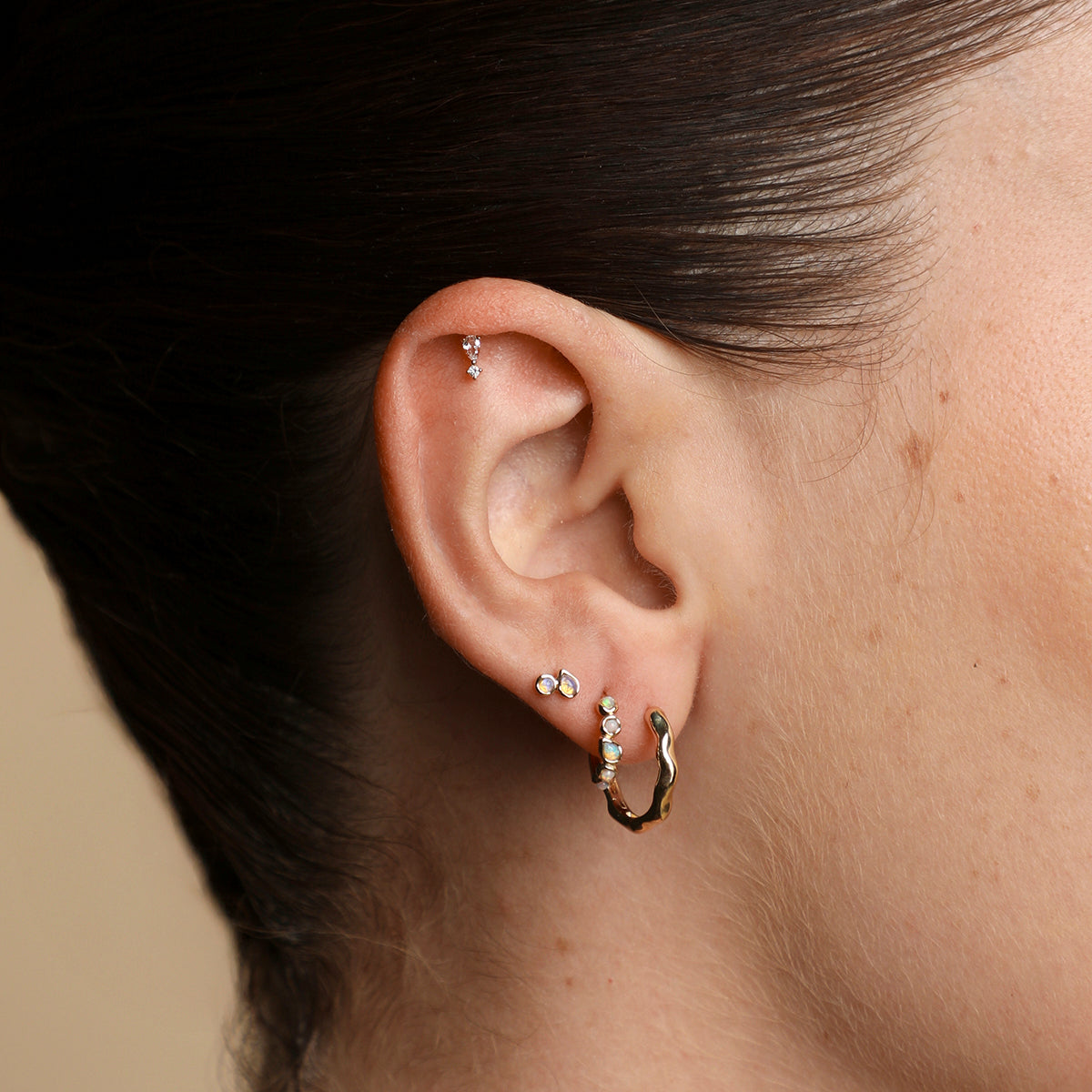 Opal Duo Studs in Solid Gold