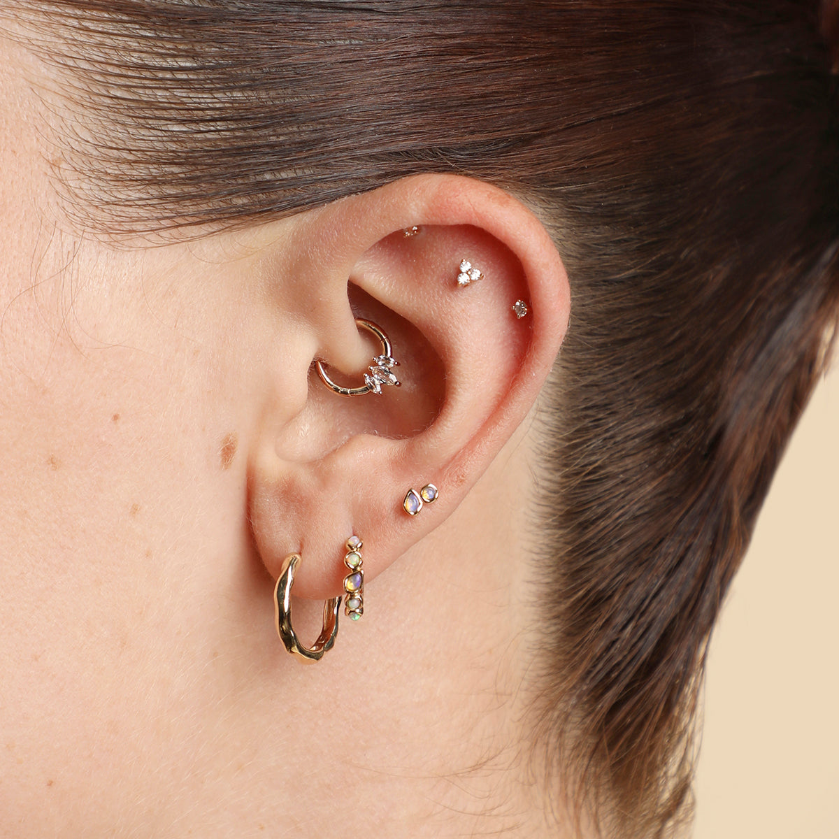 Opal Duo Studs in Solid Gold