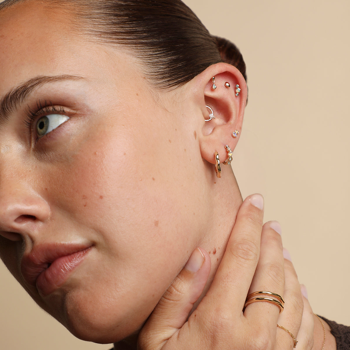 Opal Duo Studs in Solid Gold