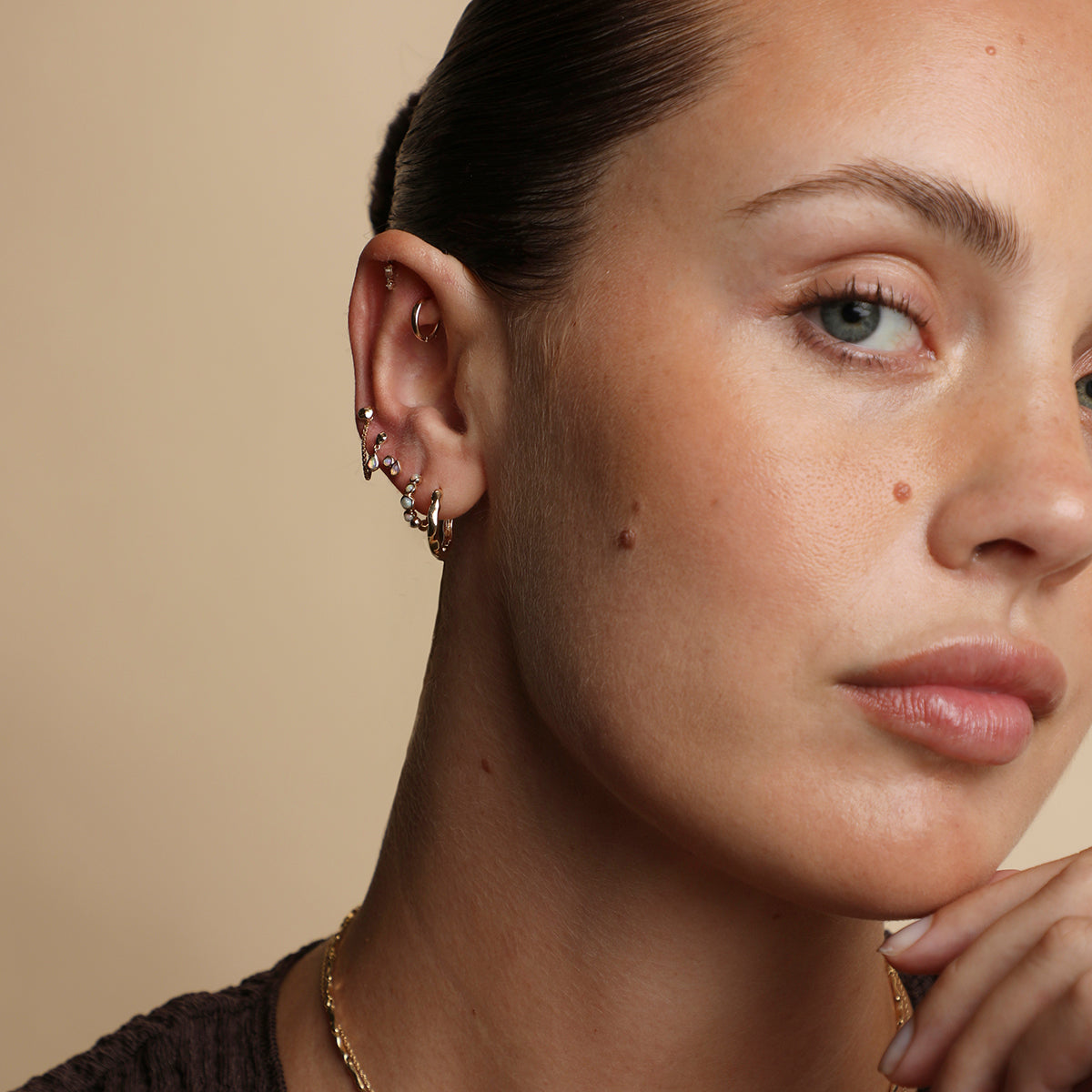 Opal Duo Studs in Solid Gold