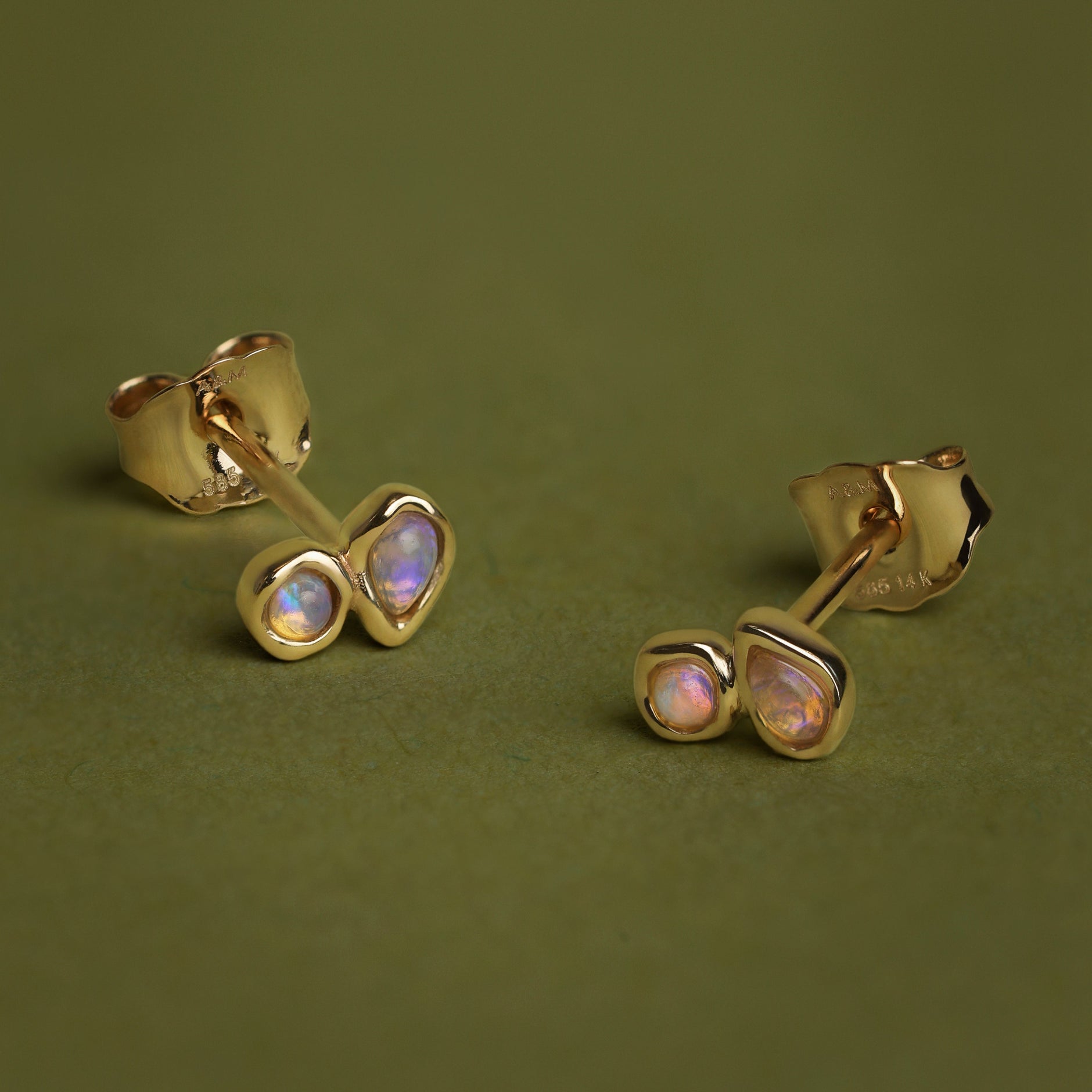 Opal Duo Studs in Solid Gold