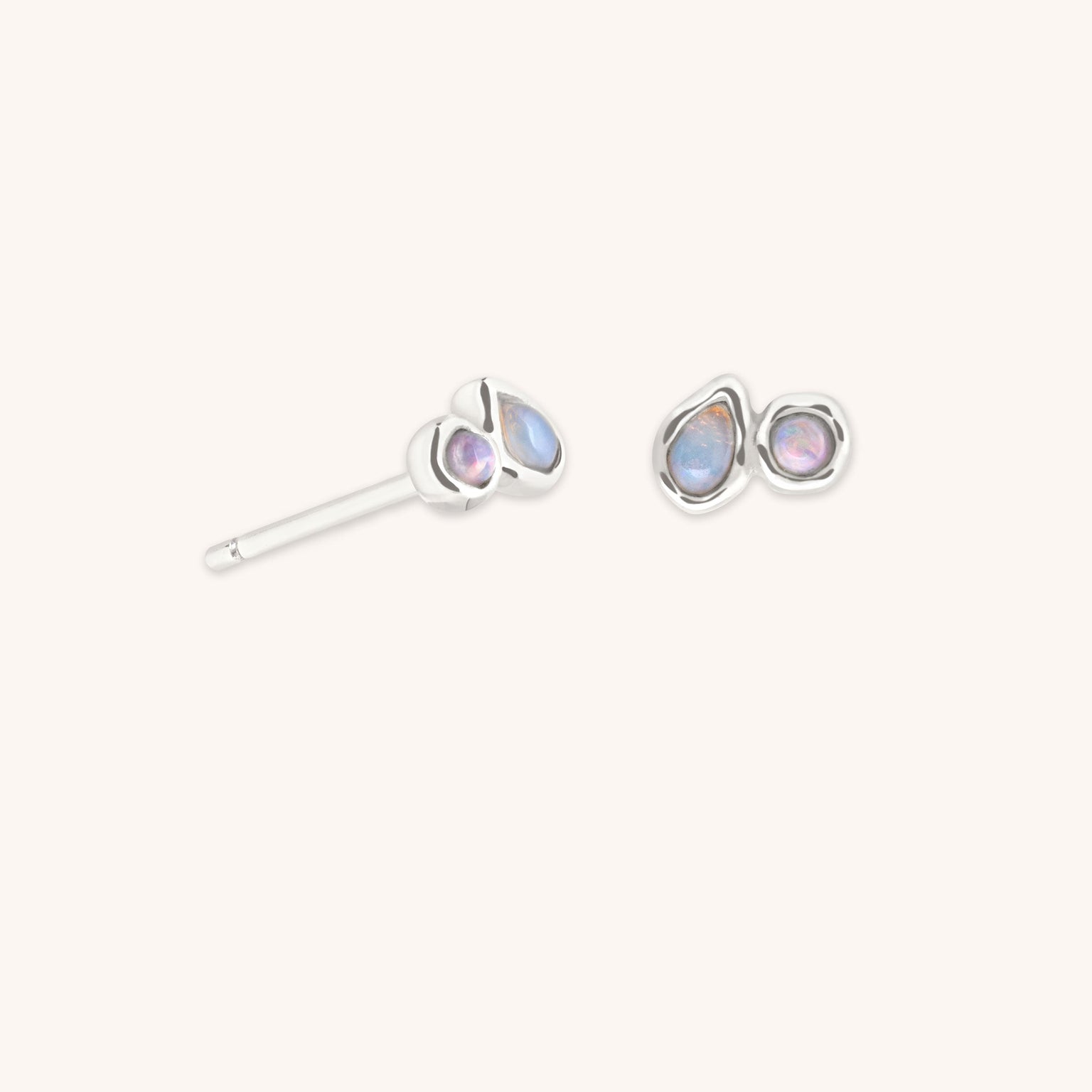 Opal Duo Studs in Solid White Gold