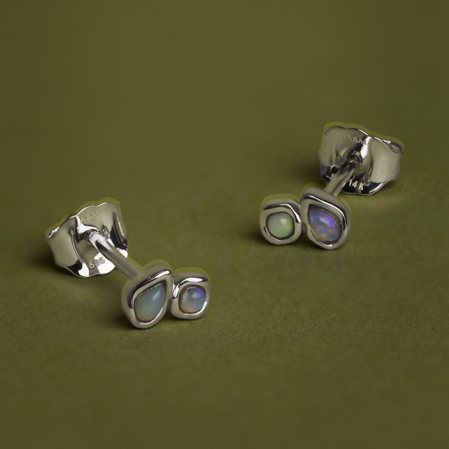 Opal Duo Studs in Solid White Gold