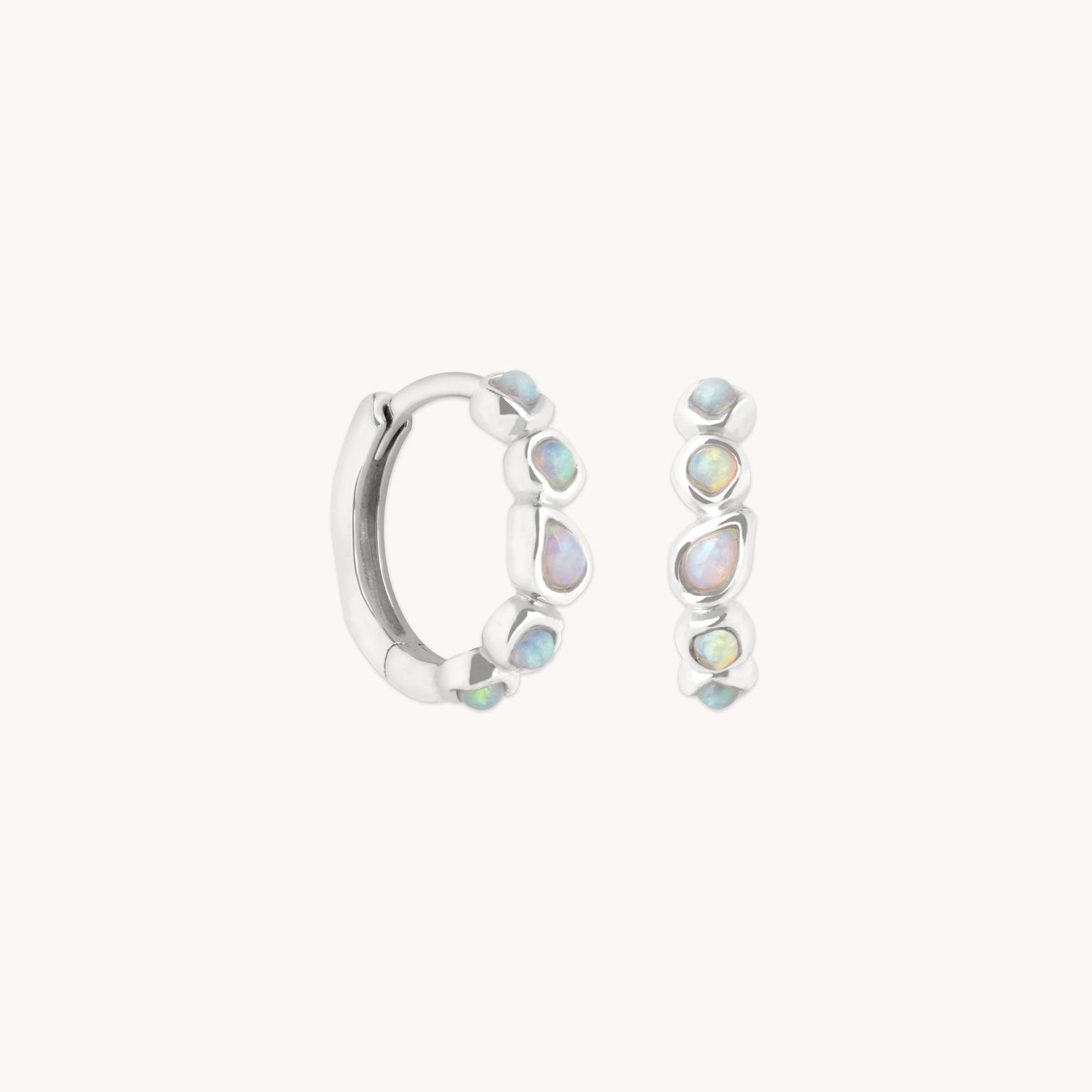 Opal Pear Bezel Huggies in Solid White Gold