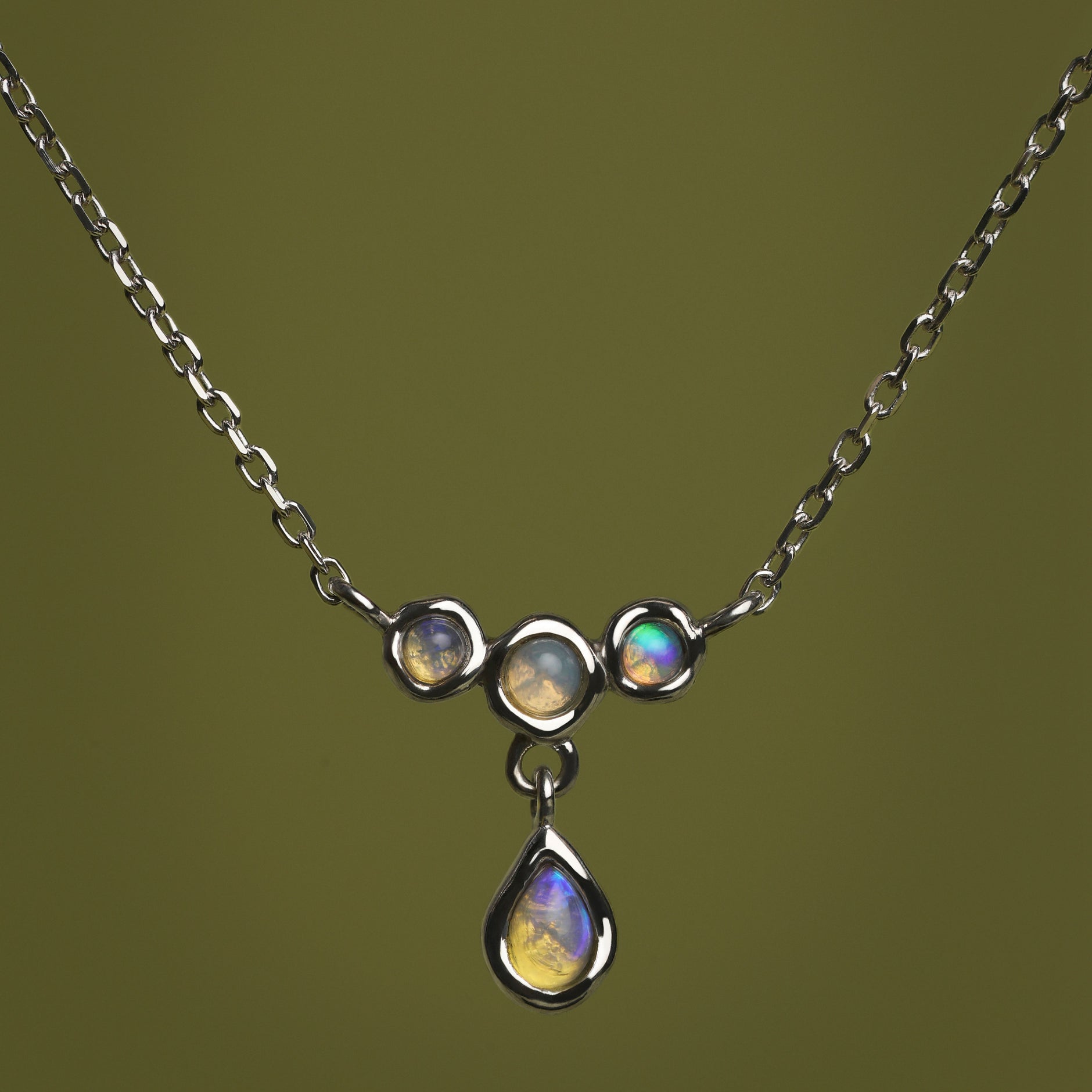 Opal Cluster Pendant in Solid White Gold