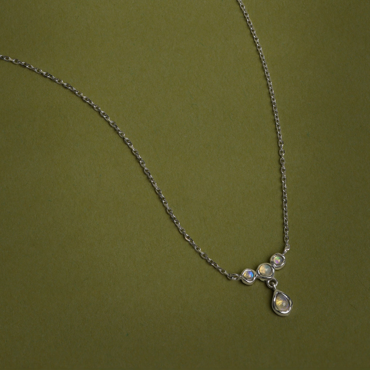 Opal Cluster Pendant in Solid White Gold