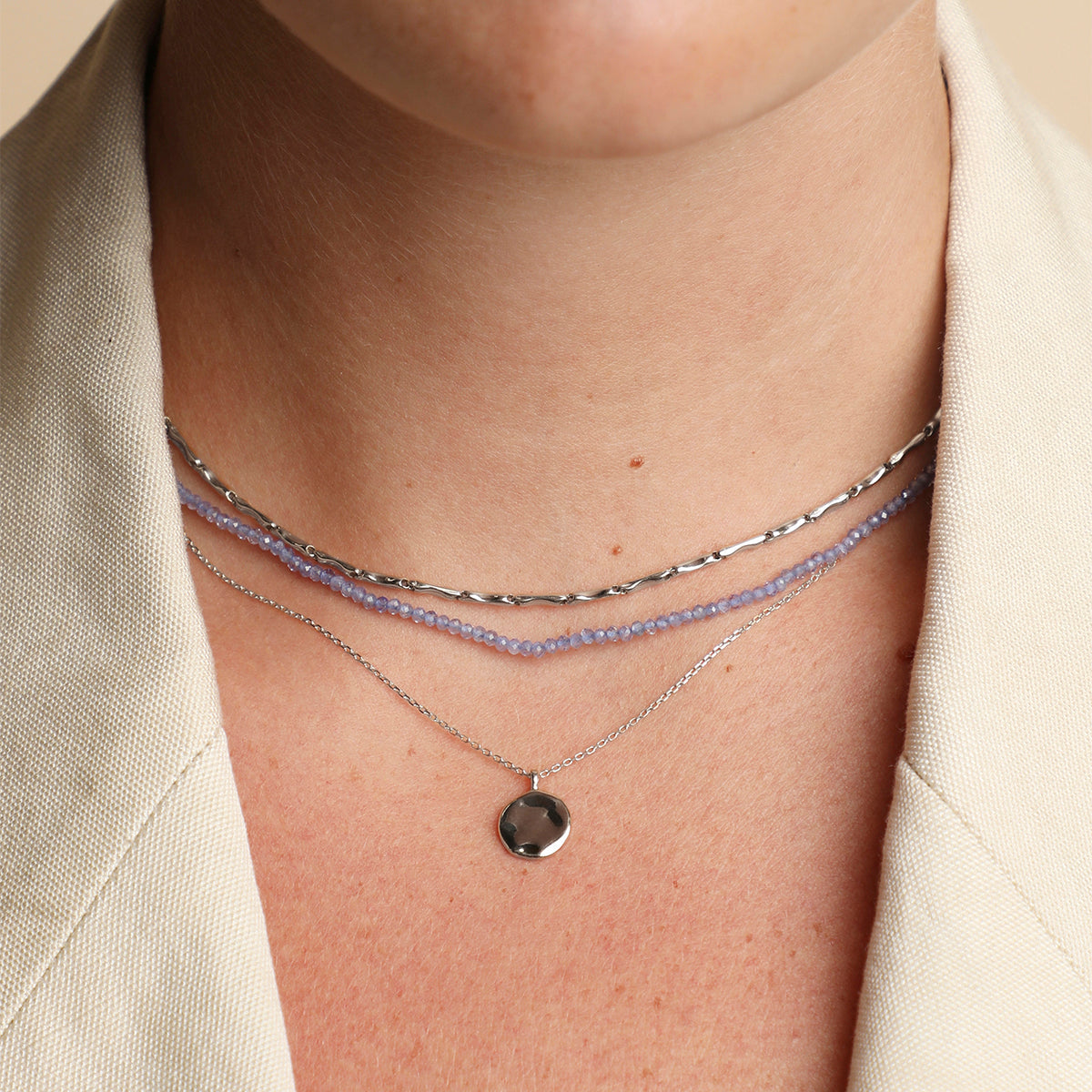 Molten Coin Pendant in Solid White Gold