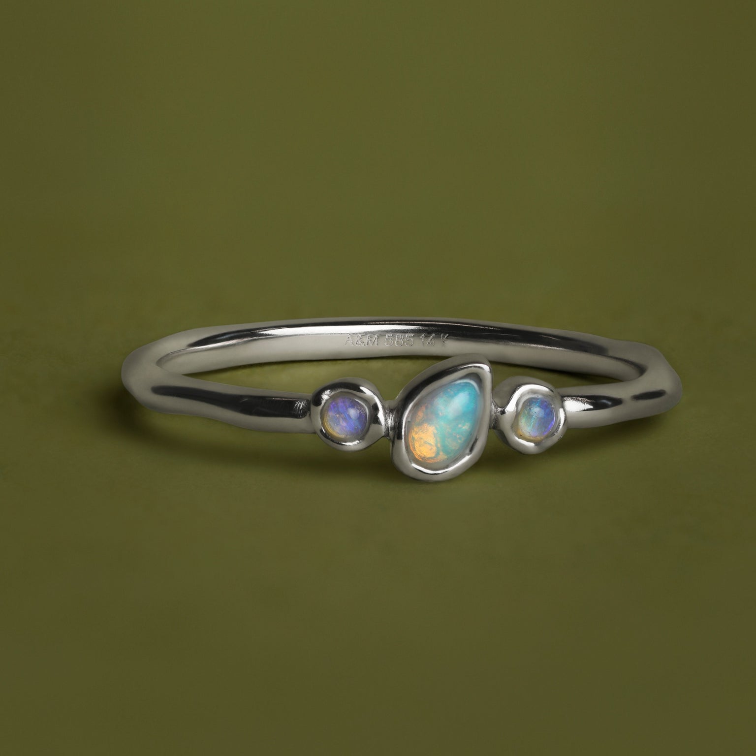 Molten Opal Cluster Ring in Solid White Gold