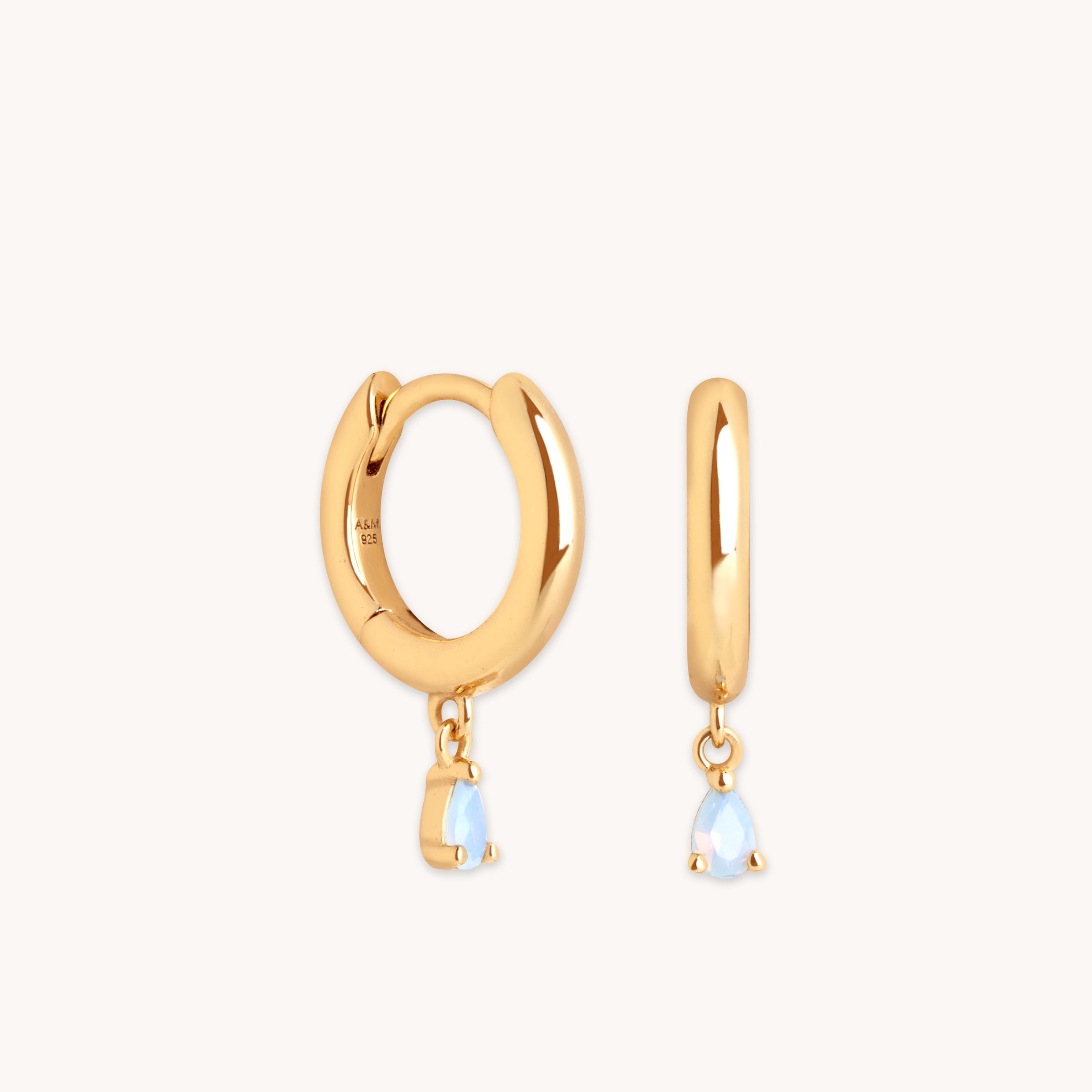 Moonstone Pear Charm Huggies in Gold