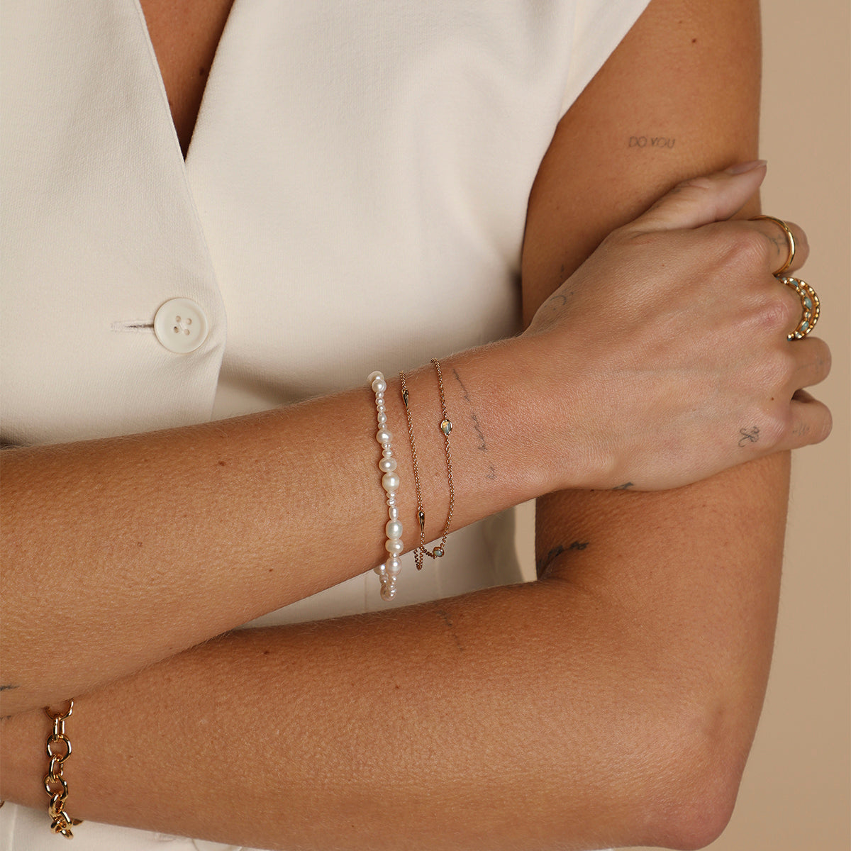 Opal Charm Double Bracelet in Gold