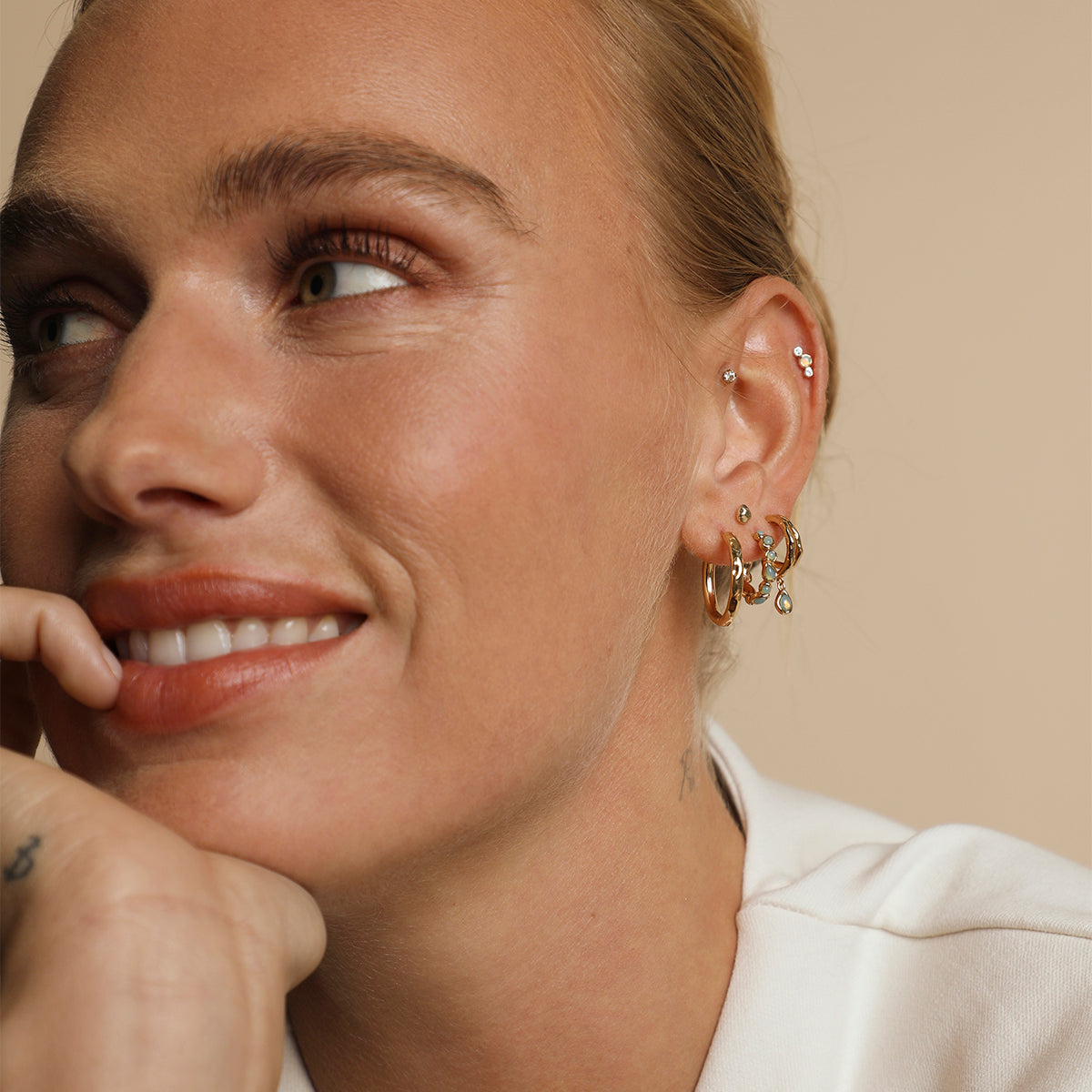 Opal Pear Bezel Hoops in Gold