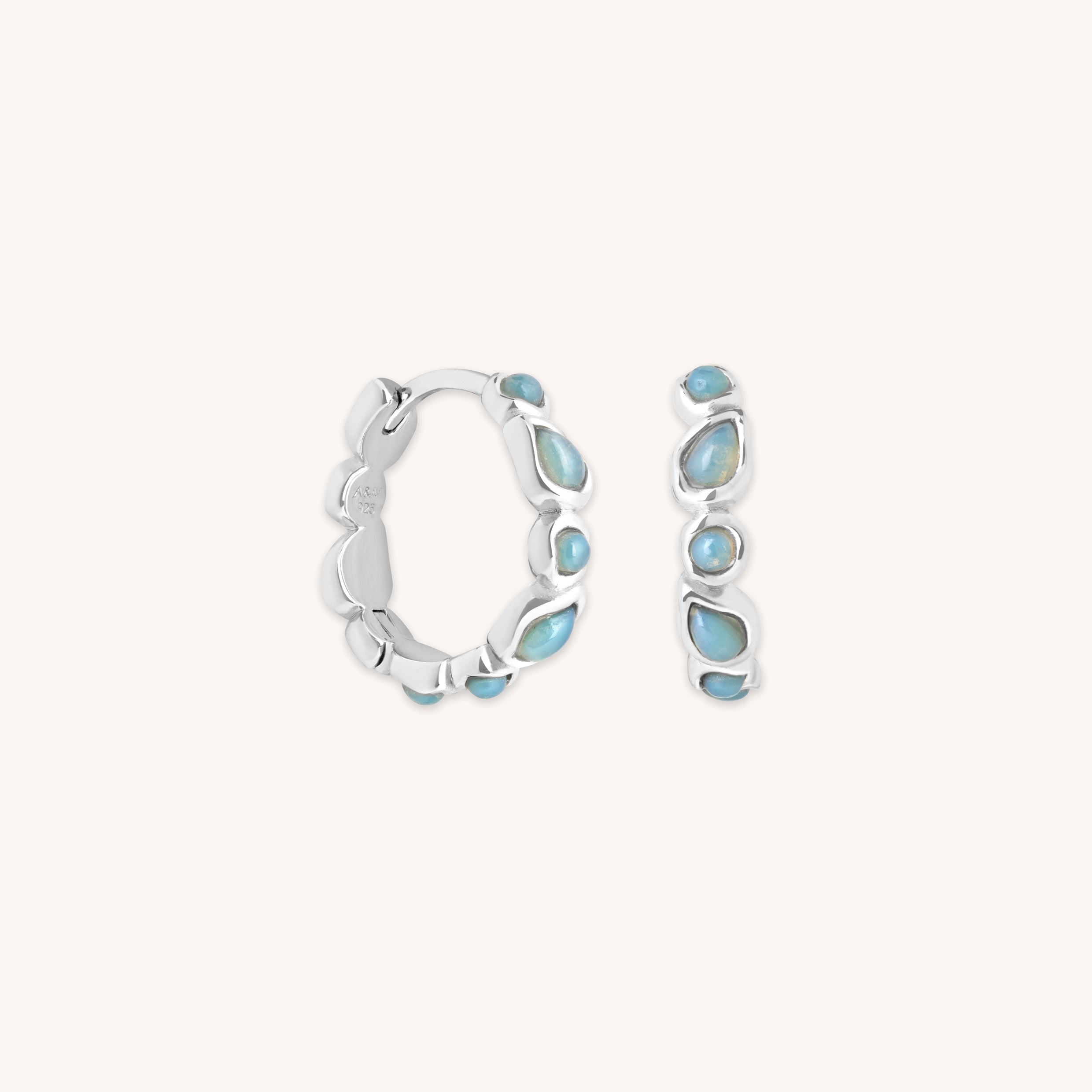Opal Pear Bezel Hoops in Silver-Astrid & Miyu