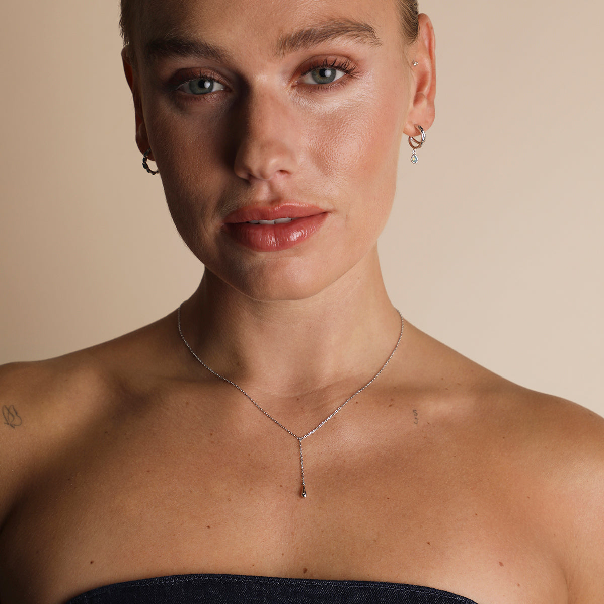 Molten Charm Lariat Necklace in Silver